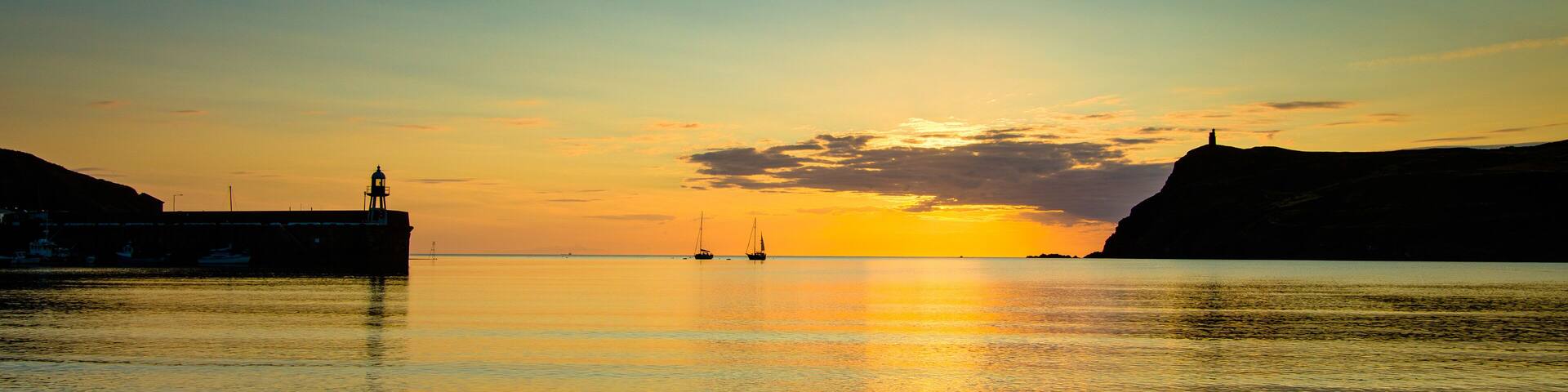 Panorama of Port Erin Bay, Isle of Man, sunset