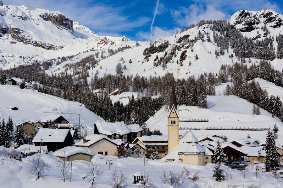 The village of Arabba, under the snow. It's an important resort on the Sellaronda