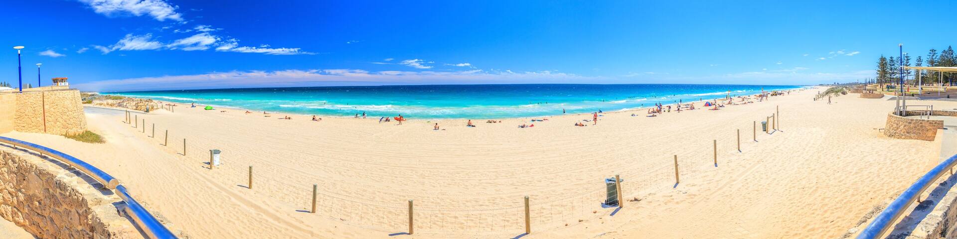 Panoramic picture of Scarborough Beach in Perth during daytime in summer 2015