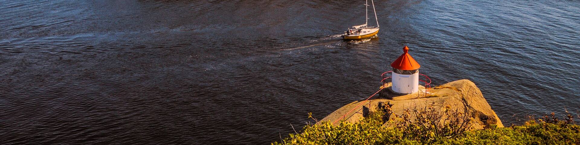 A boat sailing in the North sea by Larvik in Norway.