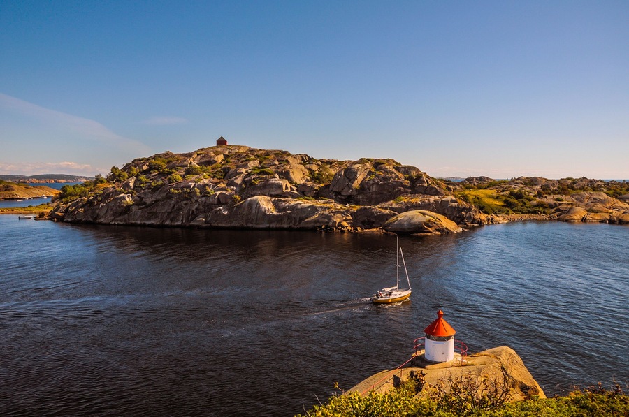 A boat sailing in the North sea by Larvik in Norway.