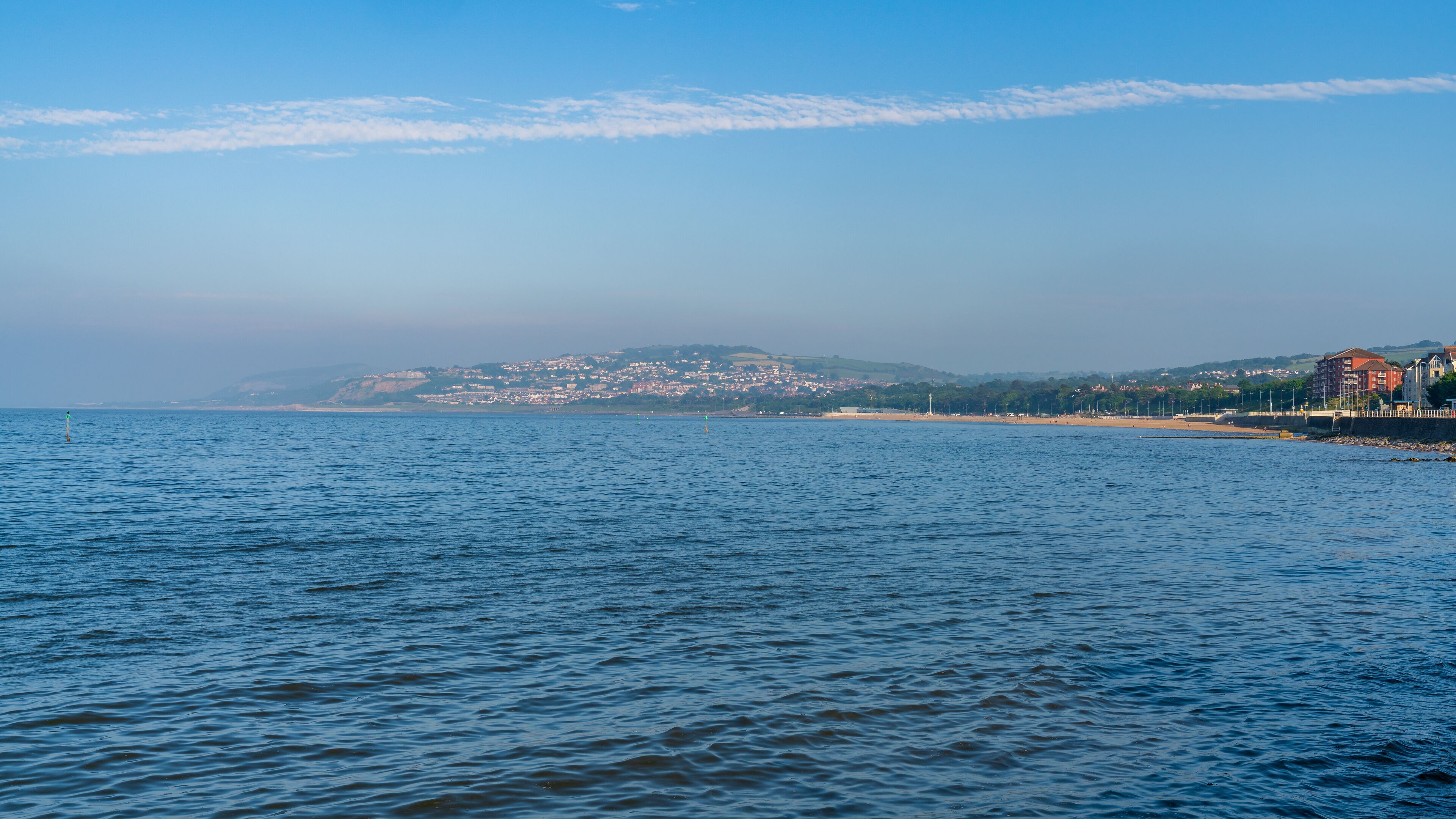 Welsh coast in Rhos-on-Sea with Colwyn Bay in the background, Conwy, Wales, UK