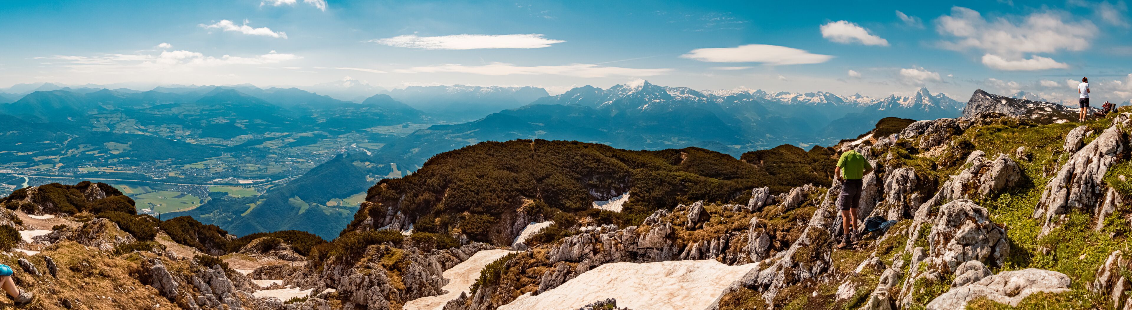 High resolution stitched panorama with the Watzmann summit at the Untersberg mountain, Groedig, Salzburg, Austria