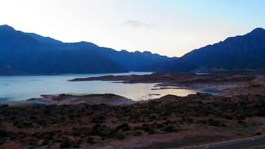 Artificial lake in this town over the Andes mountain. This provides water to all the Mendoza city. It is in the way to the Aconcagua mountain.