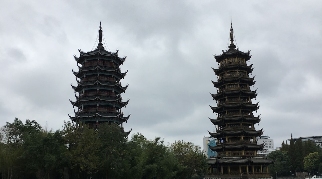 The sun and moon pagodas in Guilin.