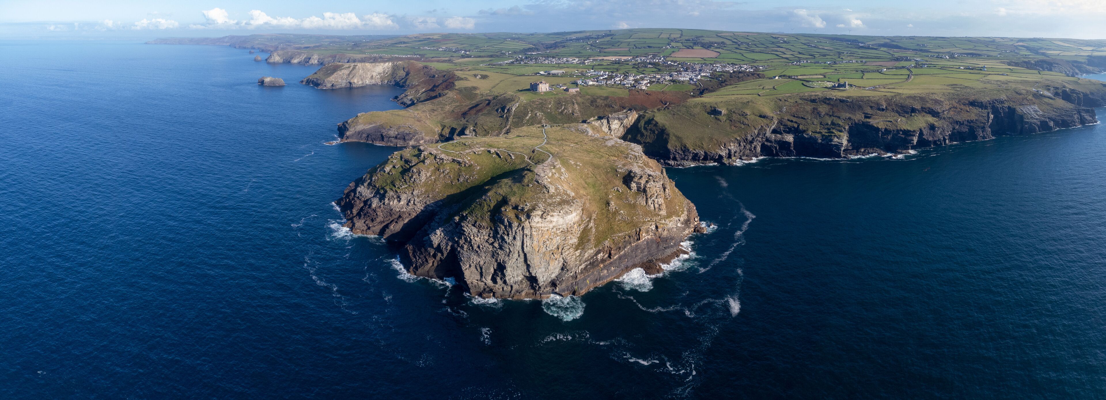 Tintagel aerial drone Cornwall England uk home of Arthur and merlin 