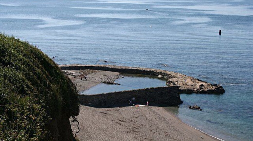 Portwrinkle Harbour. The Banjo Pier built when this village was founded as a pilchard fishery is still in place. This photograph was taken from the coast path just to the west of the village.