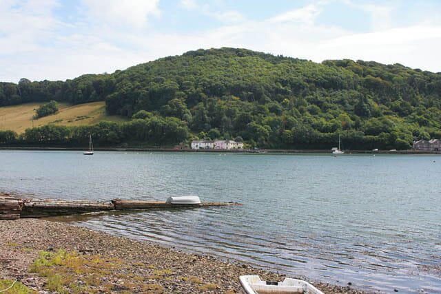Millbrook Lake. The next tidal lake on the Tamar estuary, south east of 224153. Weir Cottages straight ahead with Clarrick Wood behinds. This photograph was taken from the shore at the end of Silver Terrace just west of the 36892.