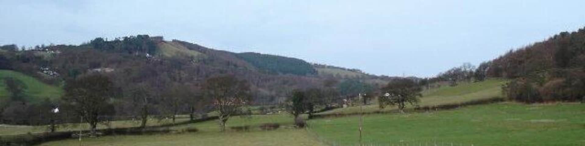 Farmland at Bodfari. Pastureland at Bodfari looking over towards the Clwydian Hills in the distance