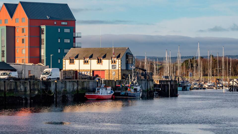 The small port of Amble on the Northumberland coast in the northeast of England.