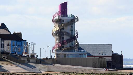 A view from the beach - the structure - a so-called "Vertical Pier", is not loved by all, but in some lights it looks good, and the view from the top is impressive.