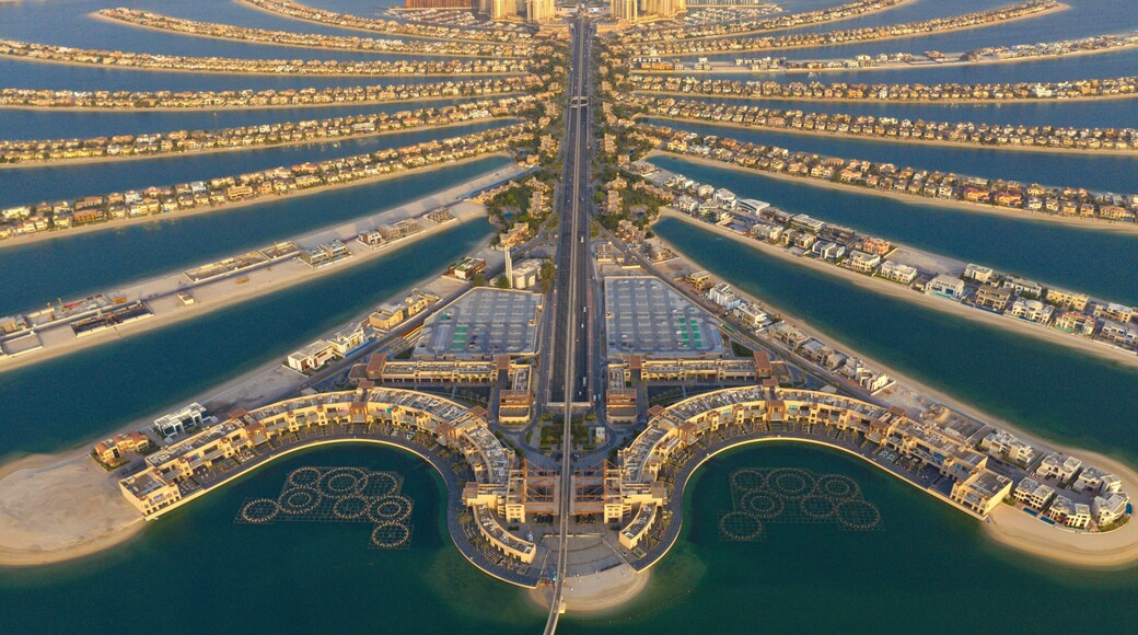 The Palm Jumeirah Islands during sunset in Dubai