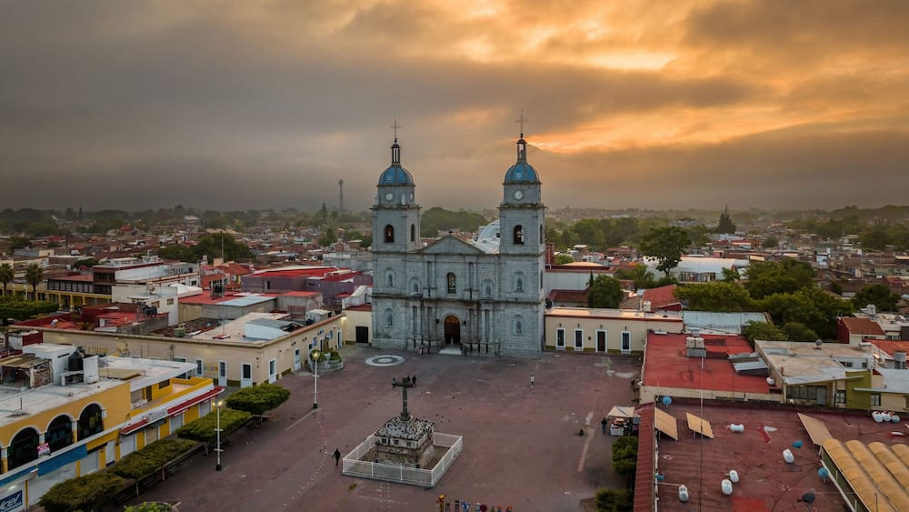 Beautiful calm sunset over the Temple of Saint John the Baptist in Tuxpan, Mexico