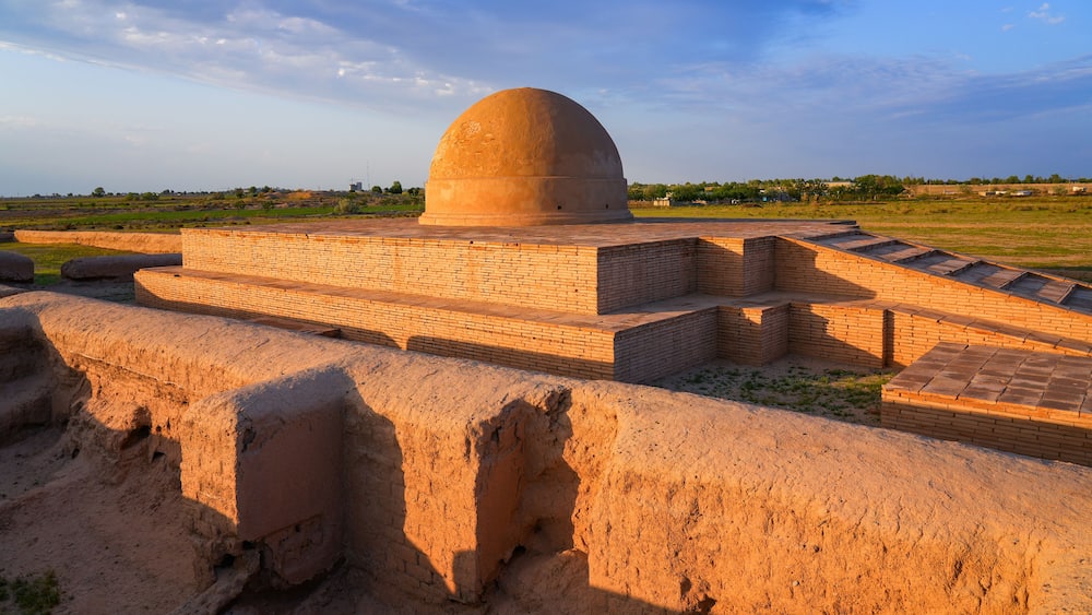 Stupa of Fayaz Tepe, a Buddhist archaeological site in the Termez oasis, in the Surxondaryo Region of southern Uzbekistan, Central Asia
