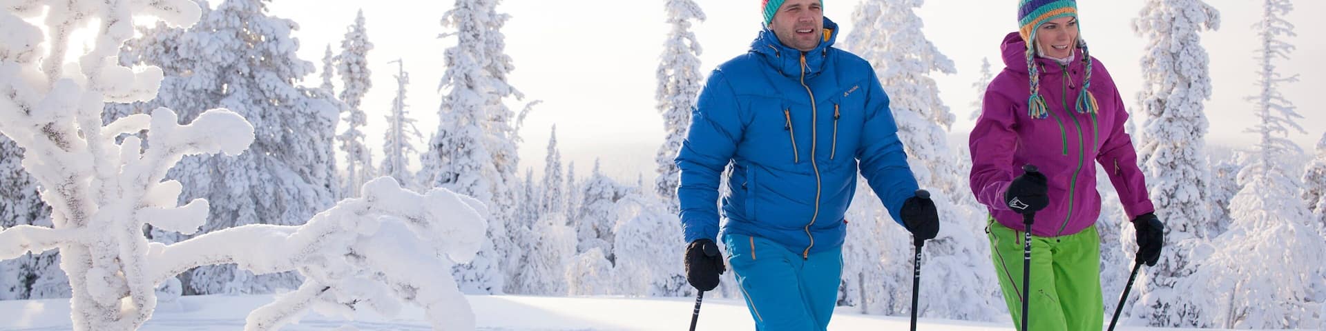 Yllas Ski Resort which includes snow shoeing and snow as well as a couple