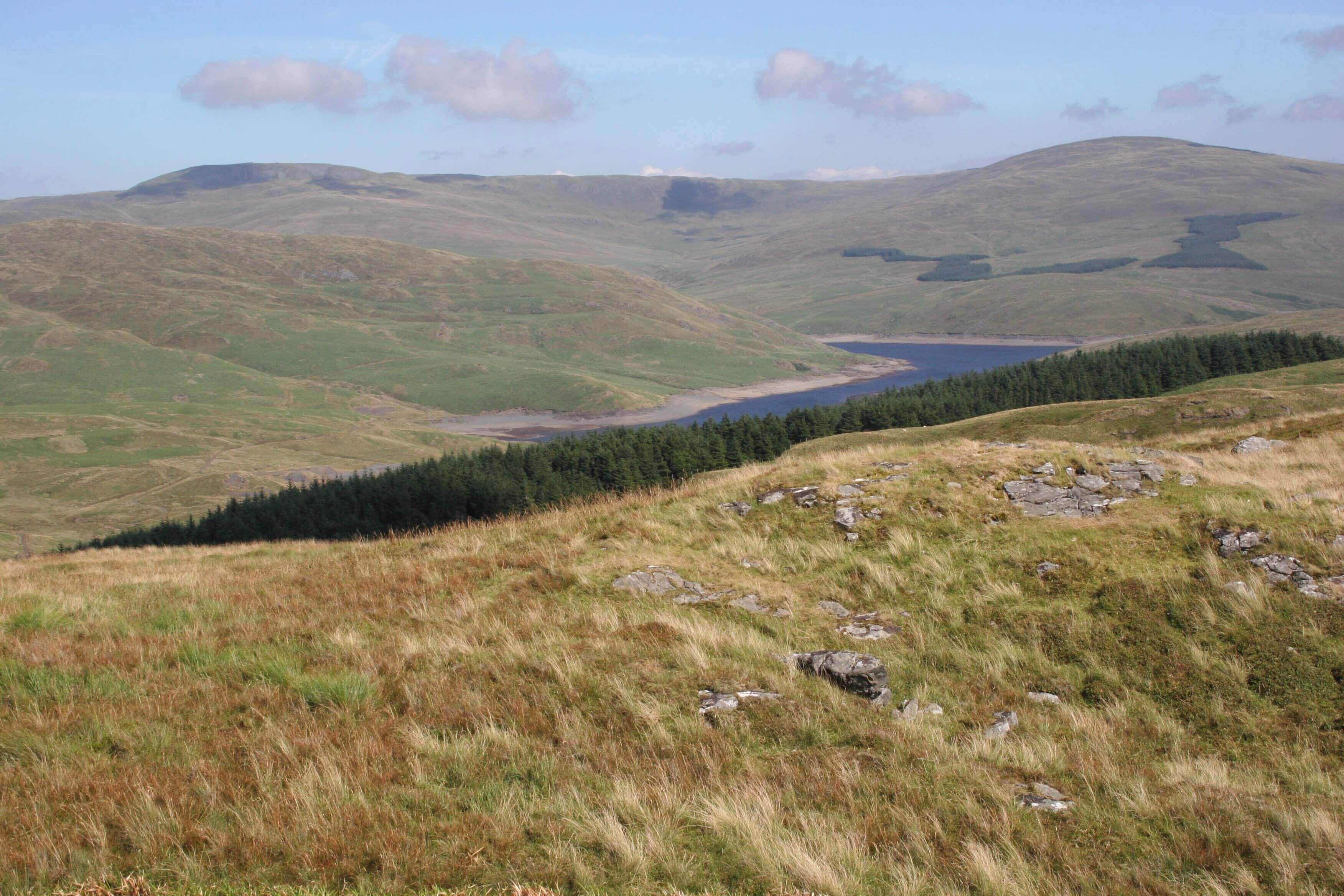 View from Carn Owen Looking from above the quarry towards Nant y Moch with Pumlumon on the skyline.