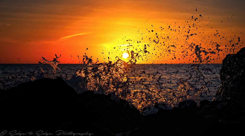 Crashing waves caught in the morning sun at Donabate beach