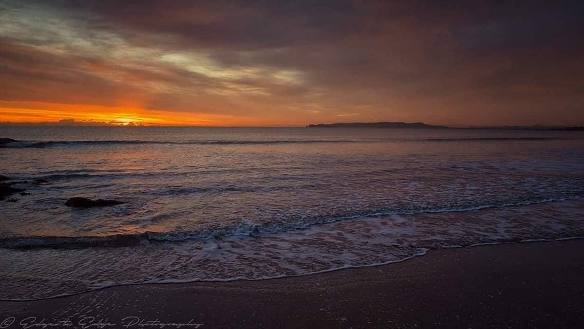 Glorious sunrise from Donabate beach this morning with Howth head and the Dublin skyline on the horizon
