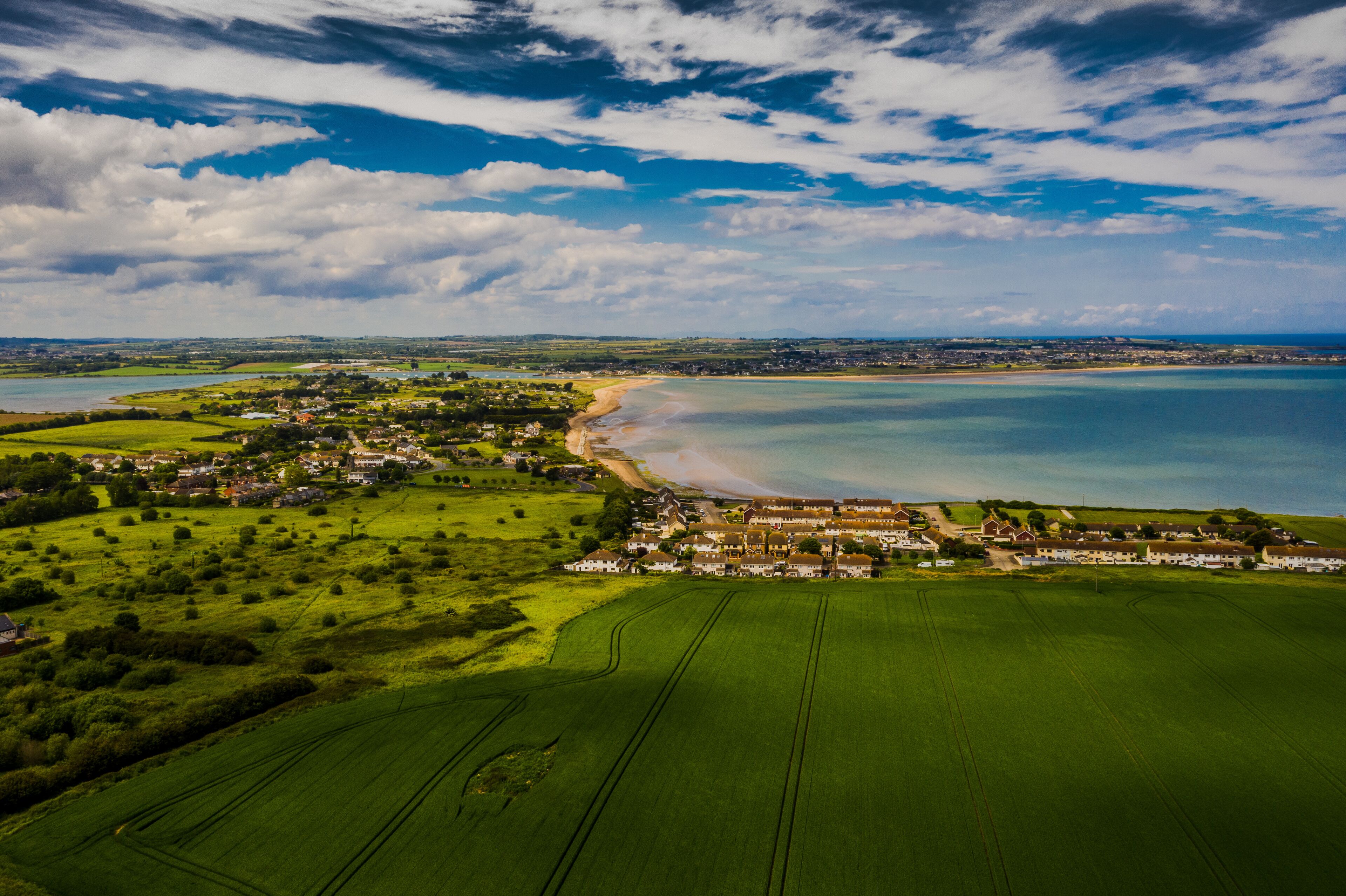Landscape aerial view of Donabate region in Dublin, Ireland. 