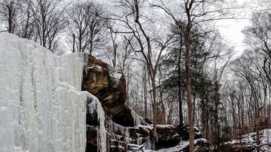 Lower Dundee Falls Frozen in Winter, Dundee, Ohio