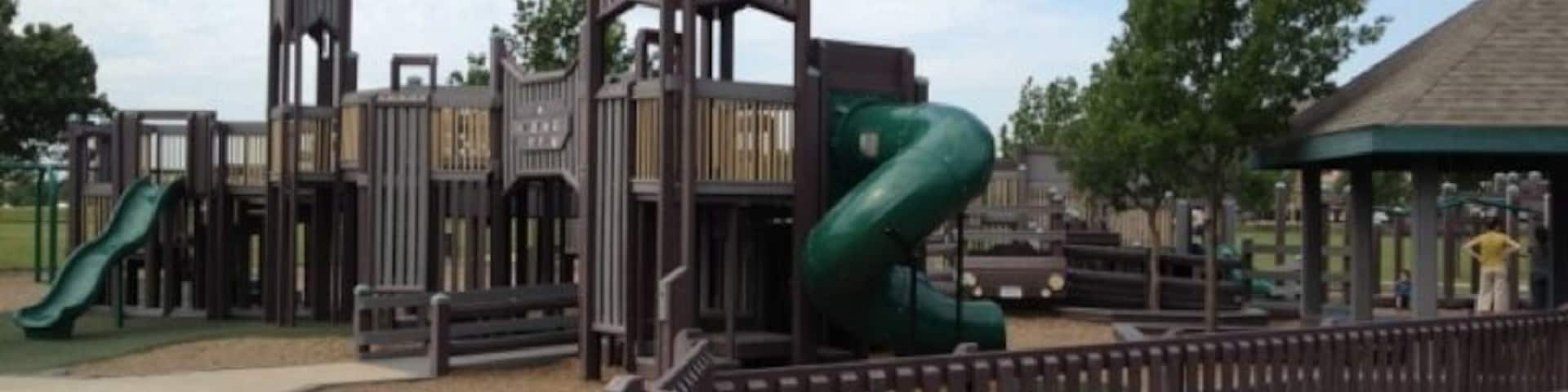 Great park for kids with open fields nearby. Right next to the Keller public library.