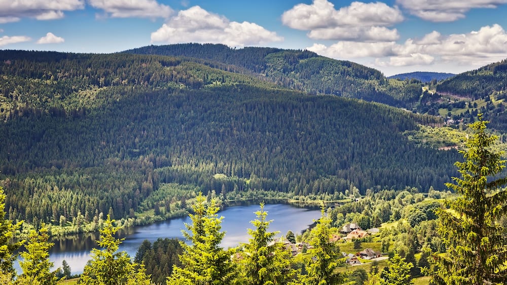Panoramic view lake Schluchsee. Black Forest. Baden-wuerttemberg region. Germany.; Shutterstock ID 1031674954; Purchase Order: SP-1394 HA Batch 3 Part 1; Order Number: ; Client/Licensee: HomeAway; Oth
