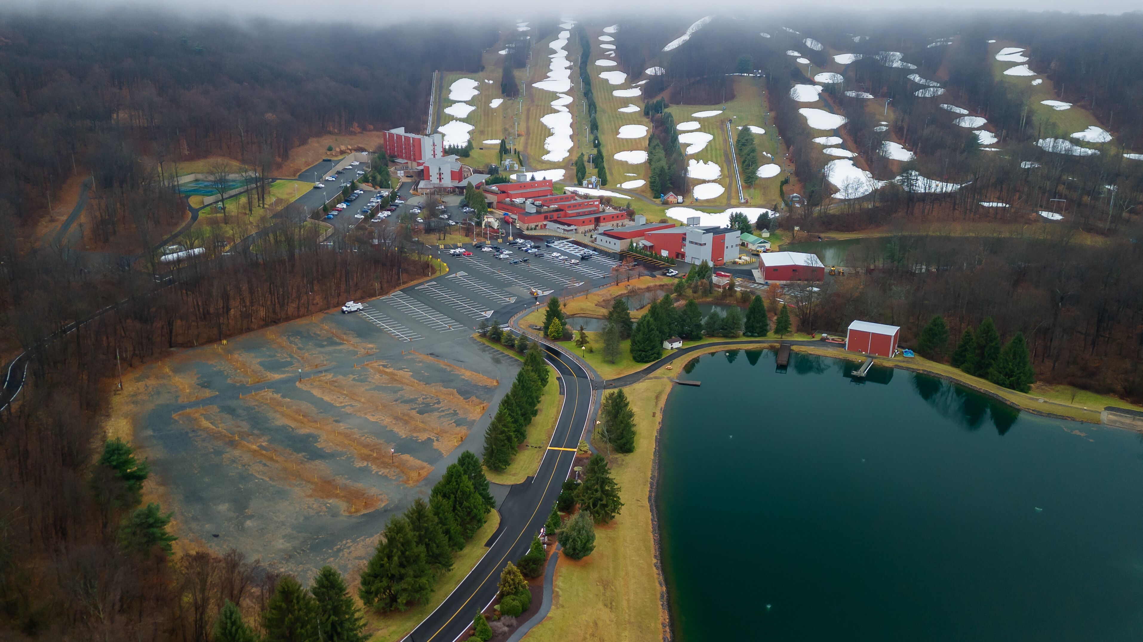 Aerial of Poconos Moutain in the Winter 