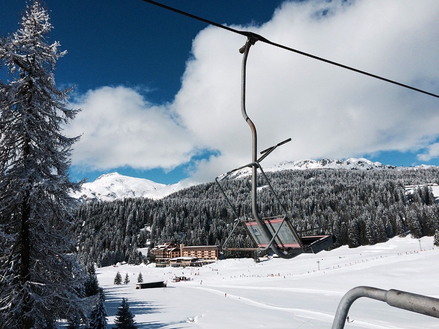 Ski Lifts Above Snowcapped Mountains During Winter