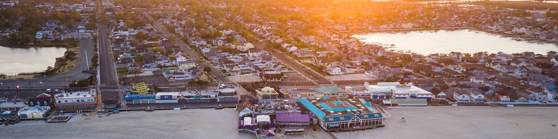Aerial Drone of Point Pleasant Sunset During Pandemic