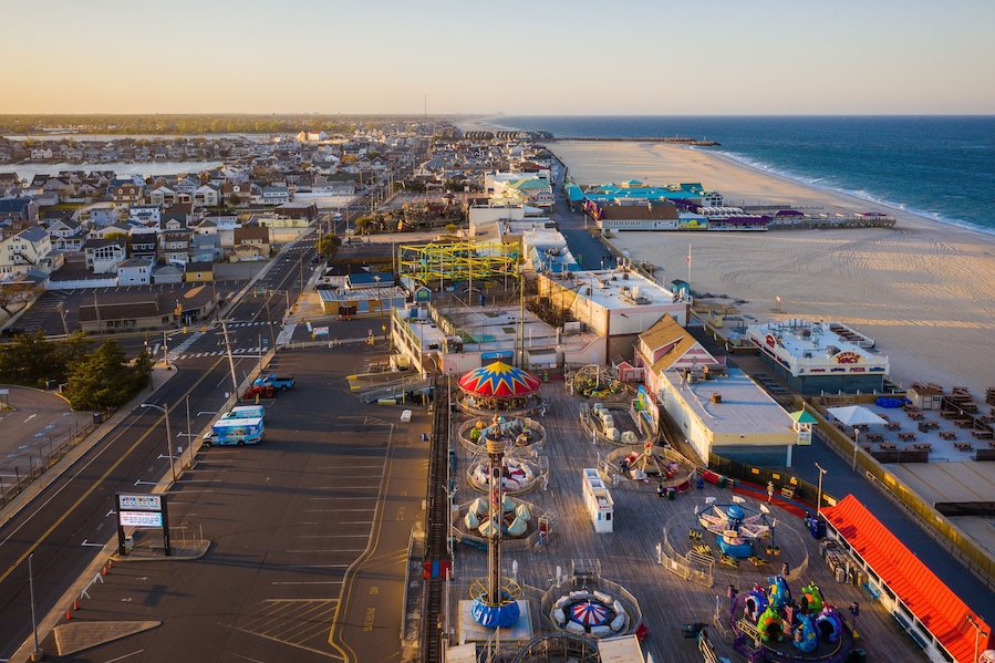 Aerial Drone of Point Pleasant Sunset During Pandemic