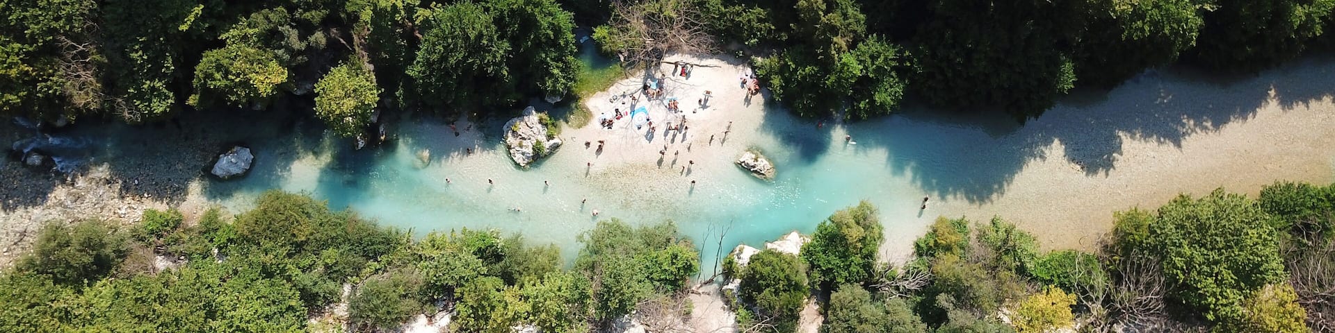 Aerial drone photo of famous river and Springs of Acherontas with natural beauty and emerald crystal clear waters, Epirus, Greece