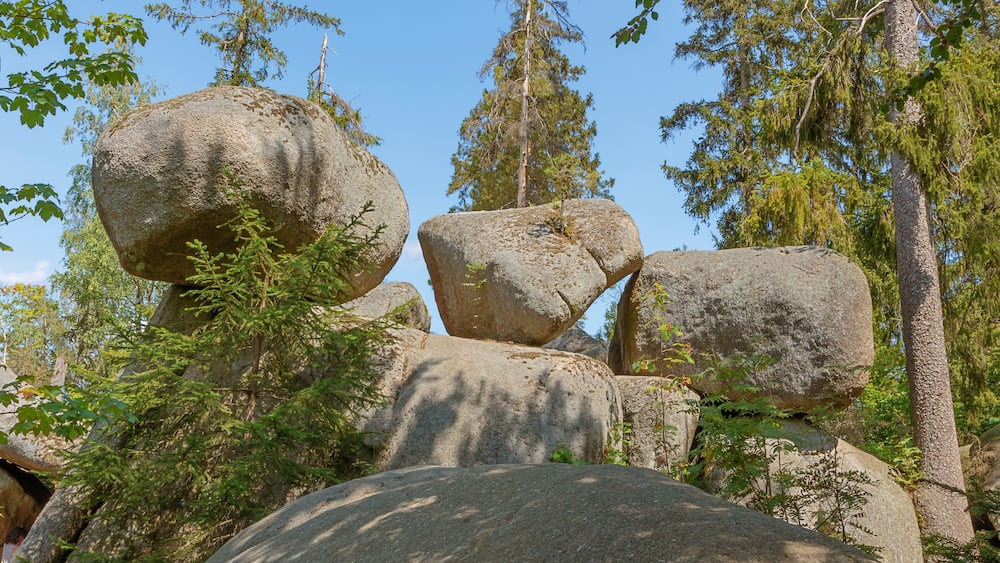 Giant rock boulders along the path in the Luisenburg rock labyrinth