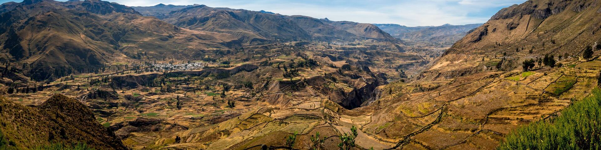 scenic terraces in the valley of cabanaconde in the andes of peru. scenic terraces in the valley of colca canyon in the andes of peru. mirador antahuilque nearby Madrigal.