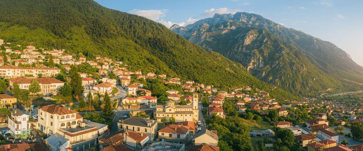 Sunset over Konitsa and Pindus Mountains, Greece