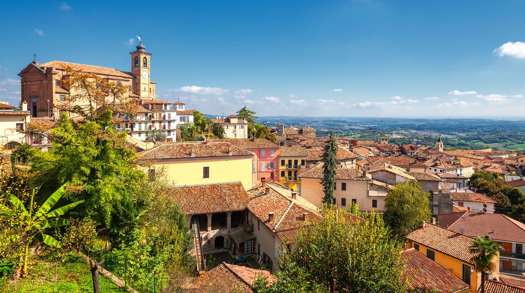 Panorama of the Monferrato hills, from the walls of the village of Cocconato (Italy, Piedmont Region, Asti Province). This area is world famous for its valuable red wines and is UNESCO Site since 2014