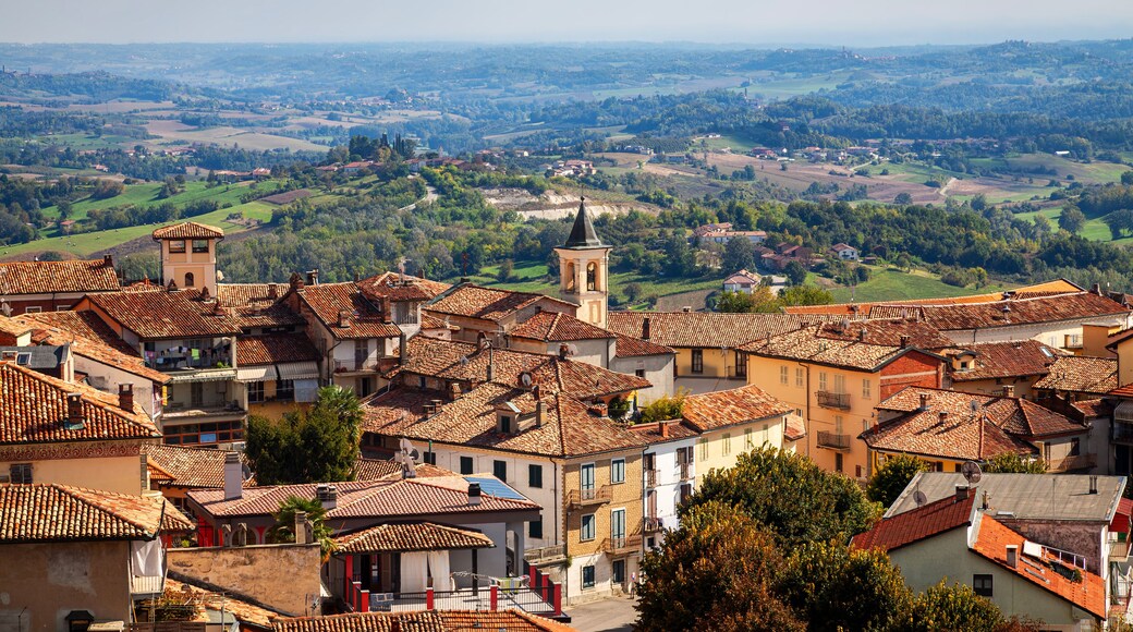 Panorama of the Monferrato hills, from the walls of the village of Cocconato (Italy, Piedmont Region, Asti Province). This area is world famous for its valuable red wines and is UNESCO Site since 2014