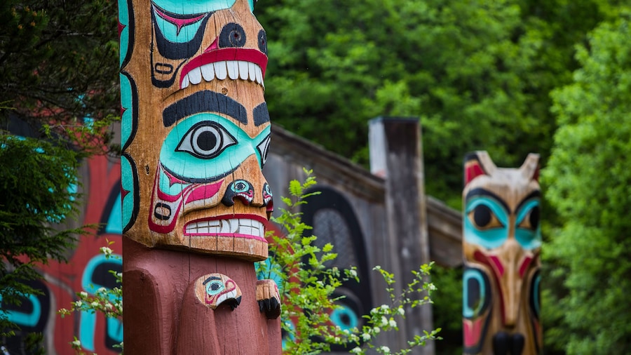 Totem Poles Near Saxman Tribal House