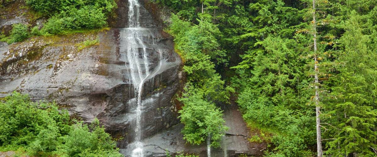 Misty Fjords National Monument showing a cascade