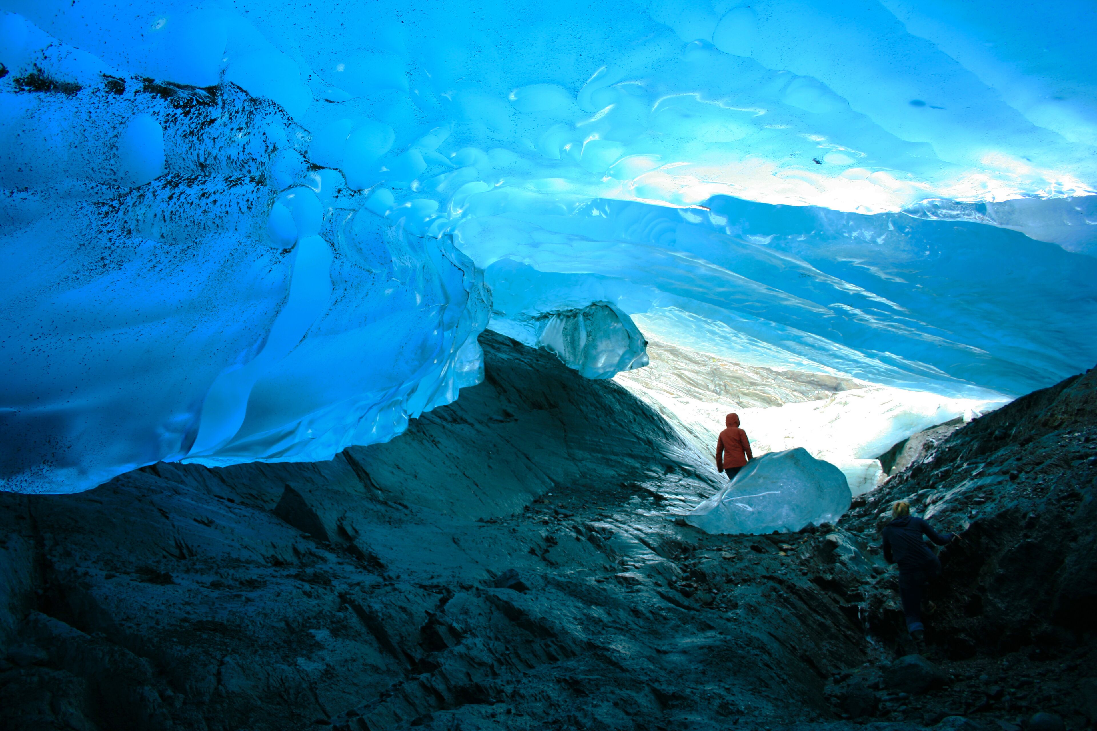 Explorer Inside Ice Cave, Mendenhall Glacier, Juneau, Alaska, USA