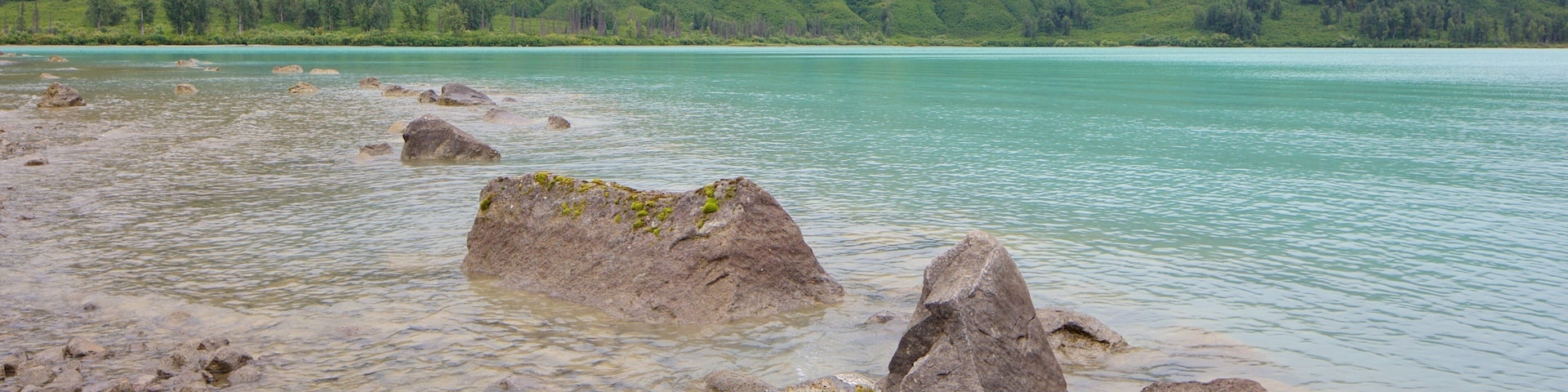 Lake Clark National Park and Preserve featuring rugged coastline and mist or fog