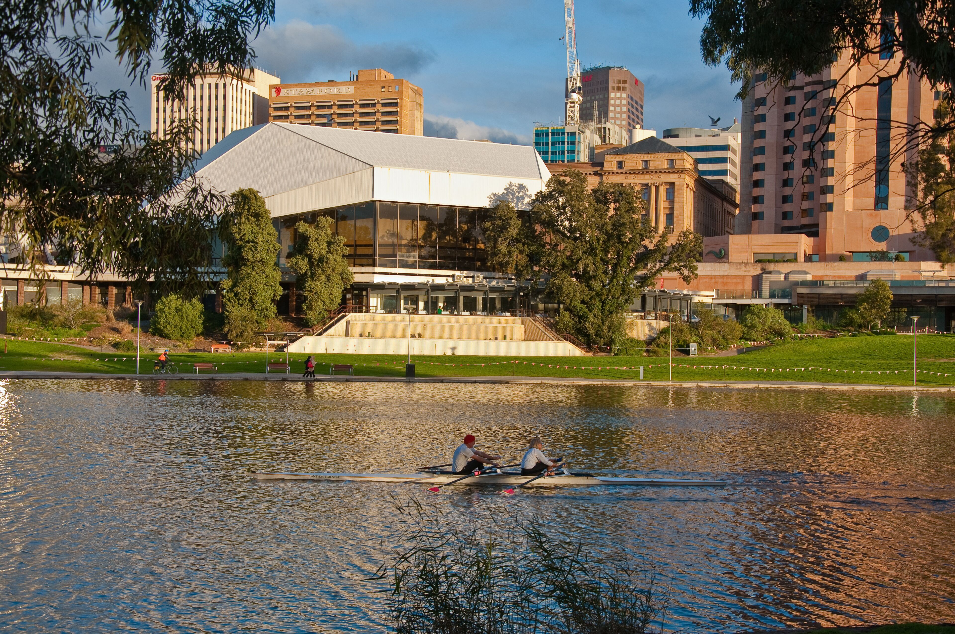 rowing on the river downtown adelaide, south australia