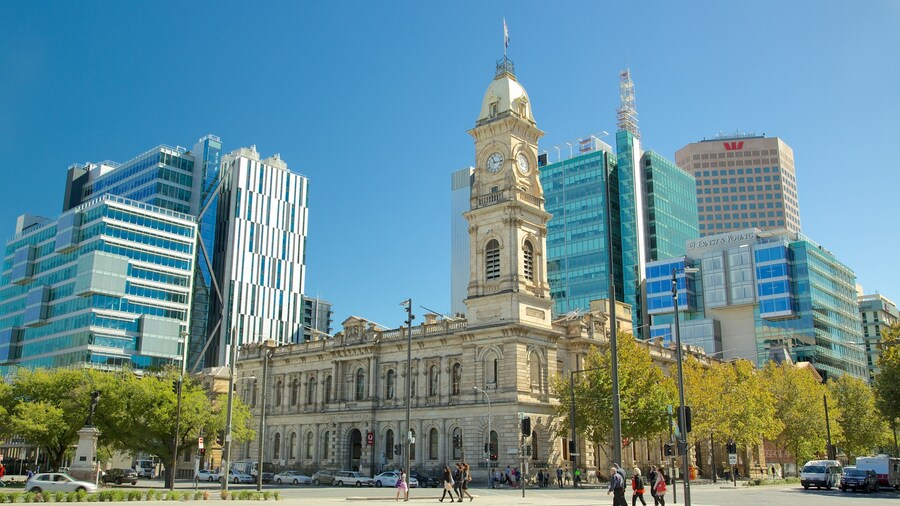 Victoria Square featuring heritage architecture and a city