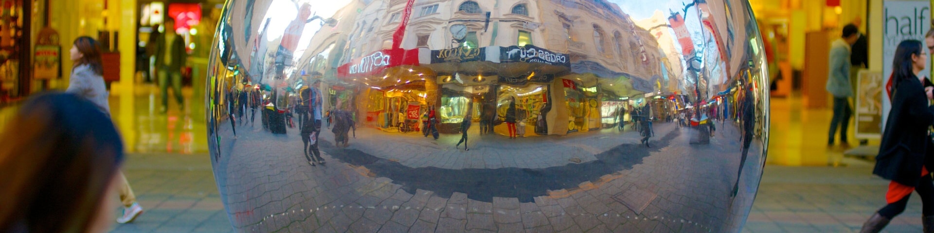 Rundle Mall showing shopping, a city and art