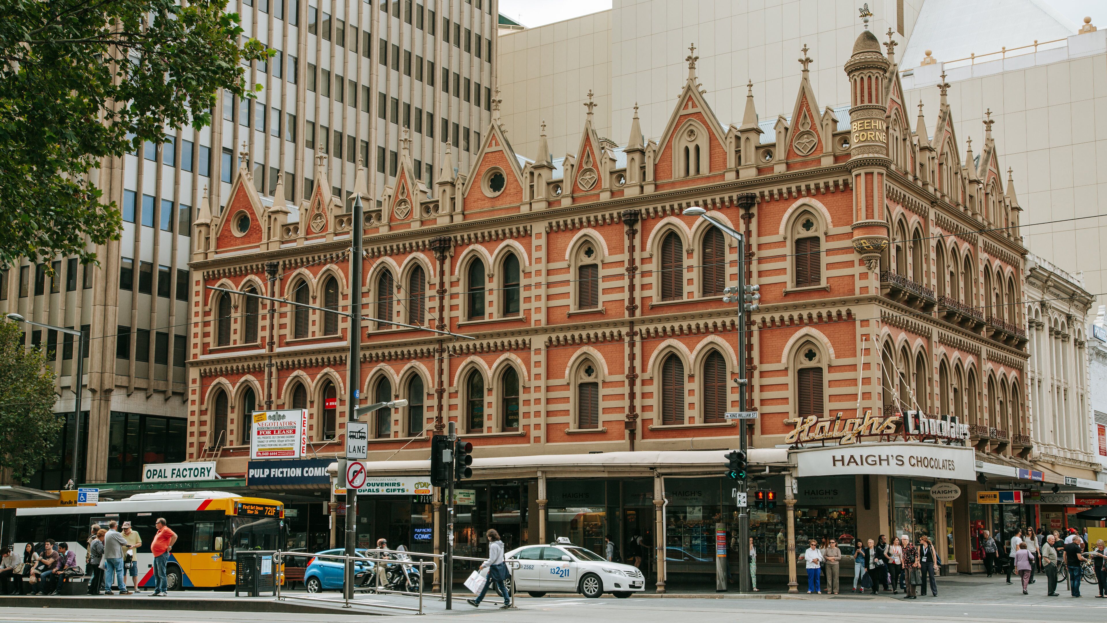 Rundle Mall featuring a city, heritage architecture and street scenes