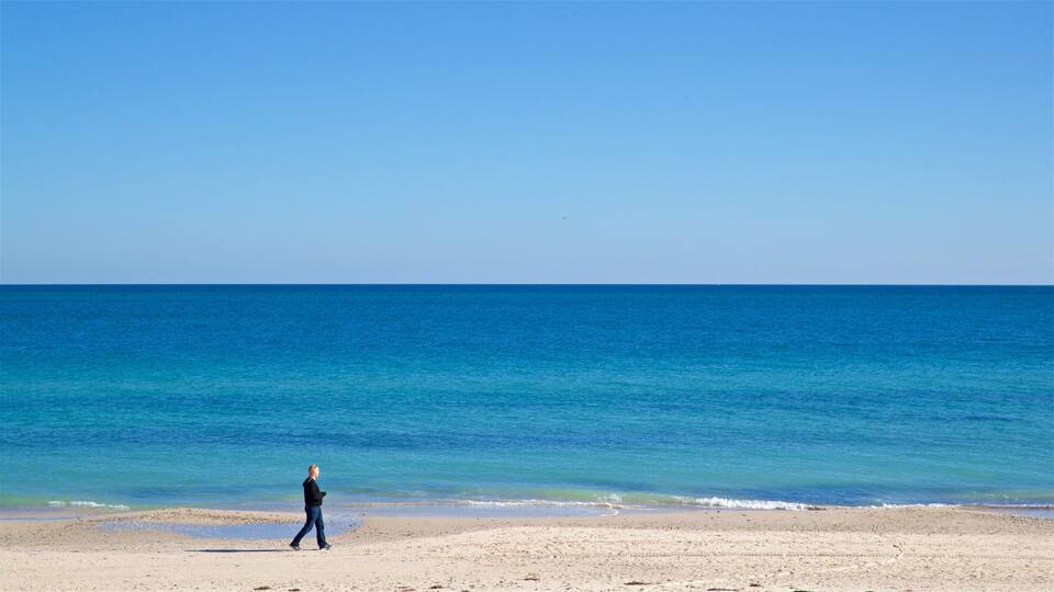West Beach which includes a sandy beach and general coastal views as well as an individual male