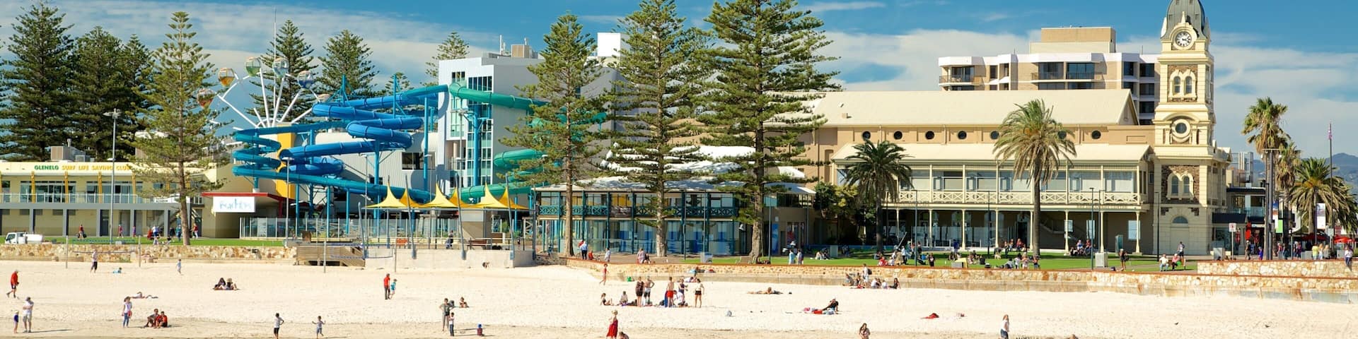 Glenelg Beach which includes general coastal views and a sandy beach