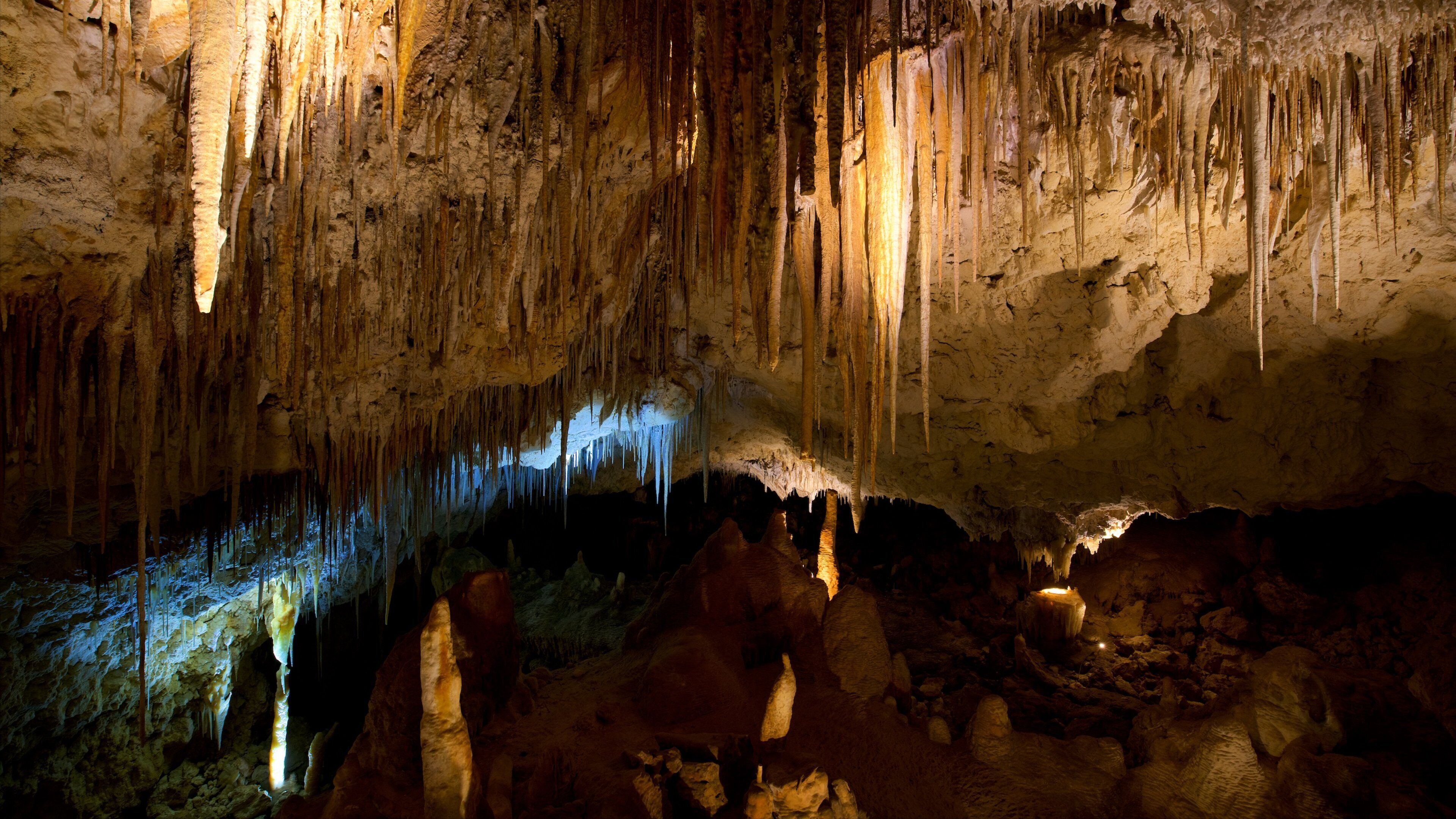 A cave with stalactites and stalagmites.