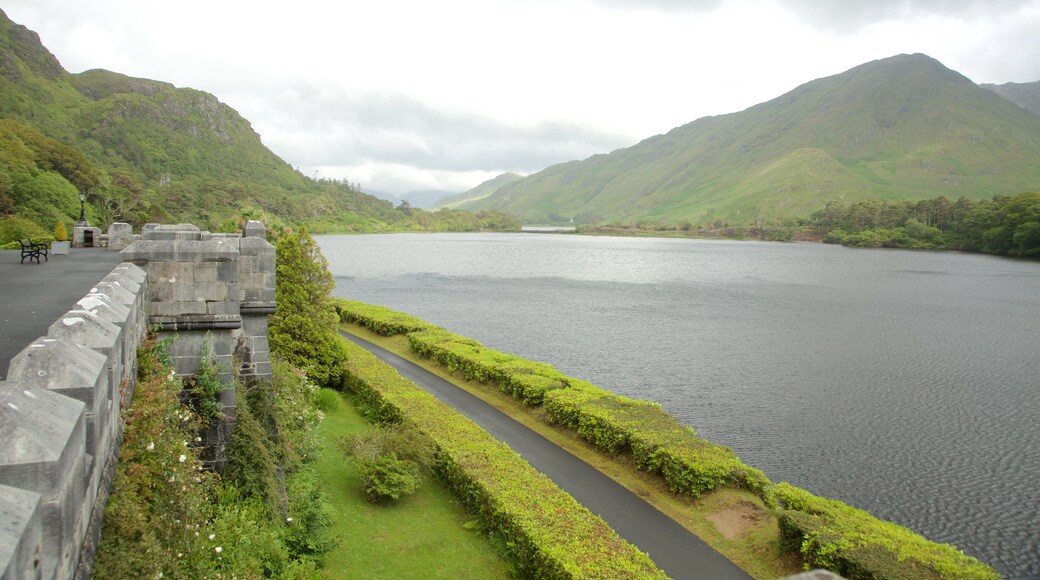 Kylemore Abbey showing a river or creek, chateau or palace and heritage architecture