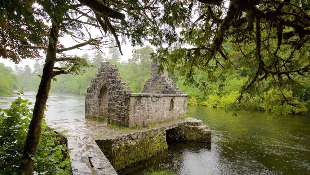 Cong Abbey mit einem Geschichtliches, GebÀuderuinen und Fluss oder Bach