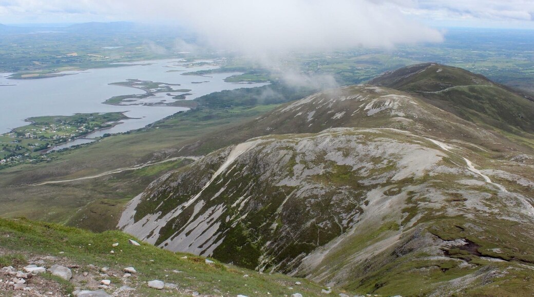 Croagh Patrick is one of the highest mountain in county Mayo. It is a very famous place of pelerinage, since 300 before J.C. It is named in honor of Saint Patrick, very important character in irish history because he brought christianity in the country. The mountain is not only full of history and meaning, it is also an absolutely beautiful place, and the view on top is stunning.